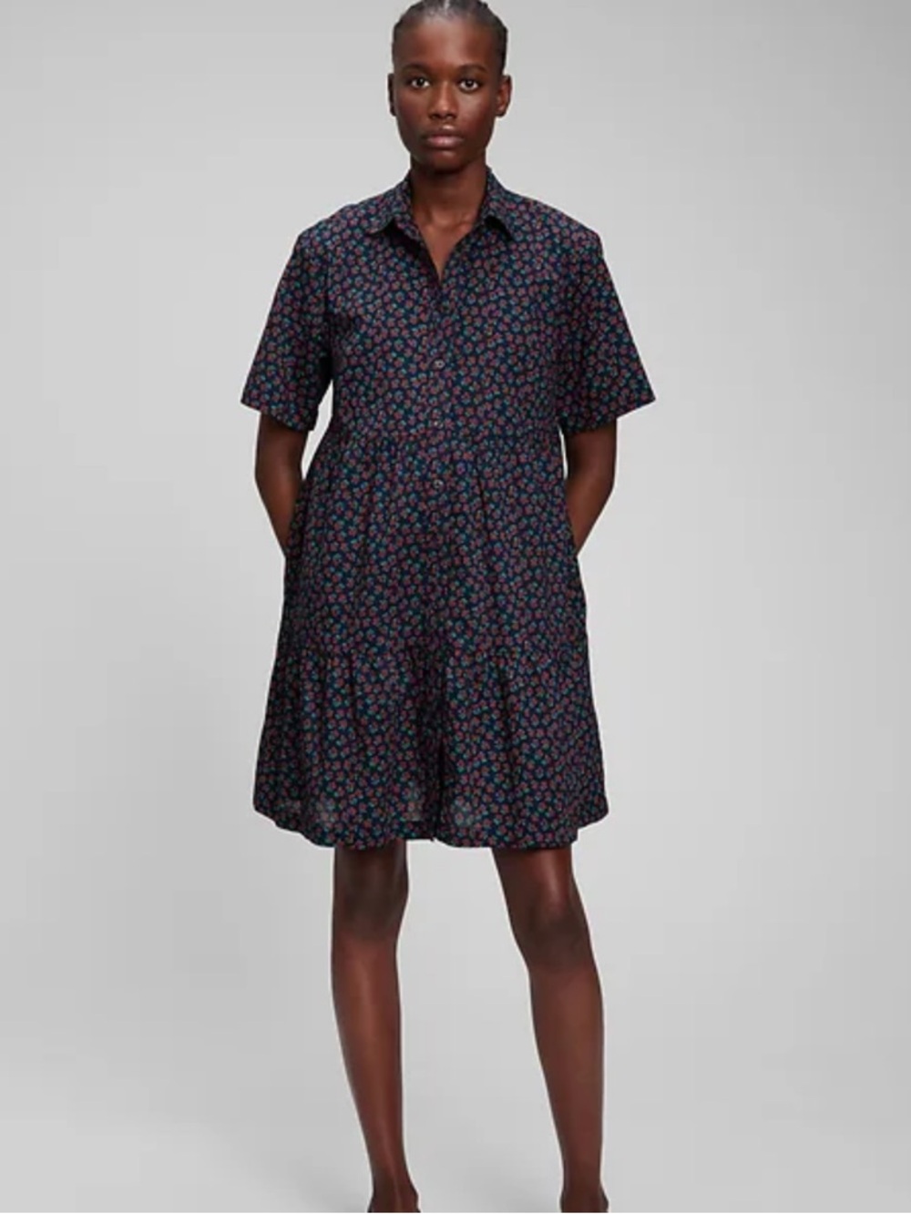 GAP Black Mini  Dress with Pink & Blue Floral Print  large Tall